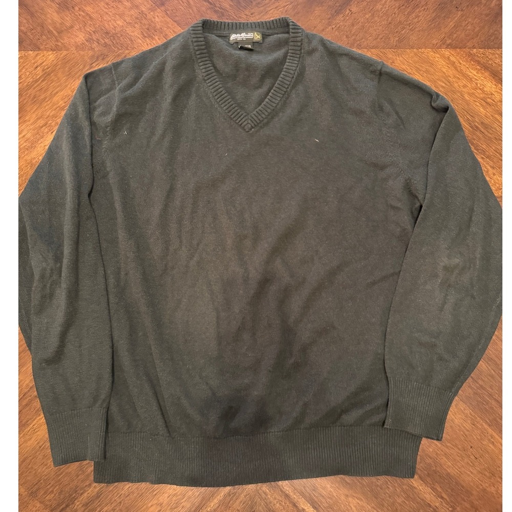 Eddie Bauer V Neck Sweater XL‎ Cotton Cashmere Blend Dark Gray Pullover |F1